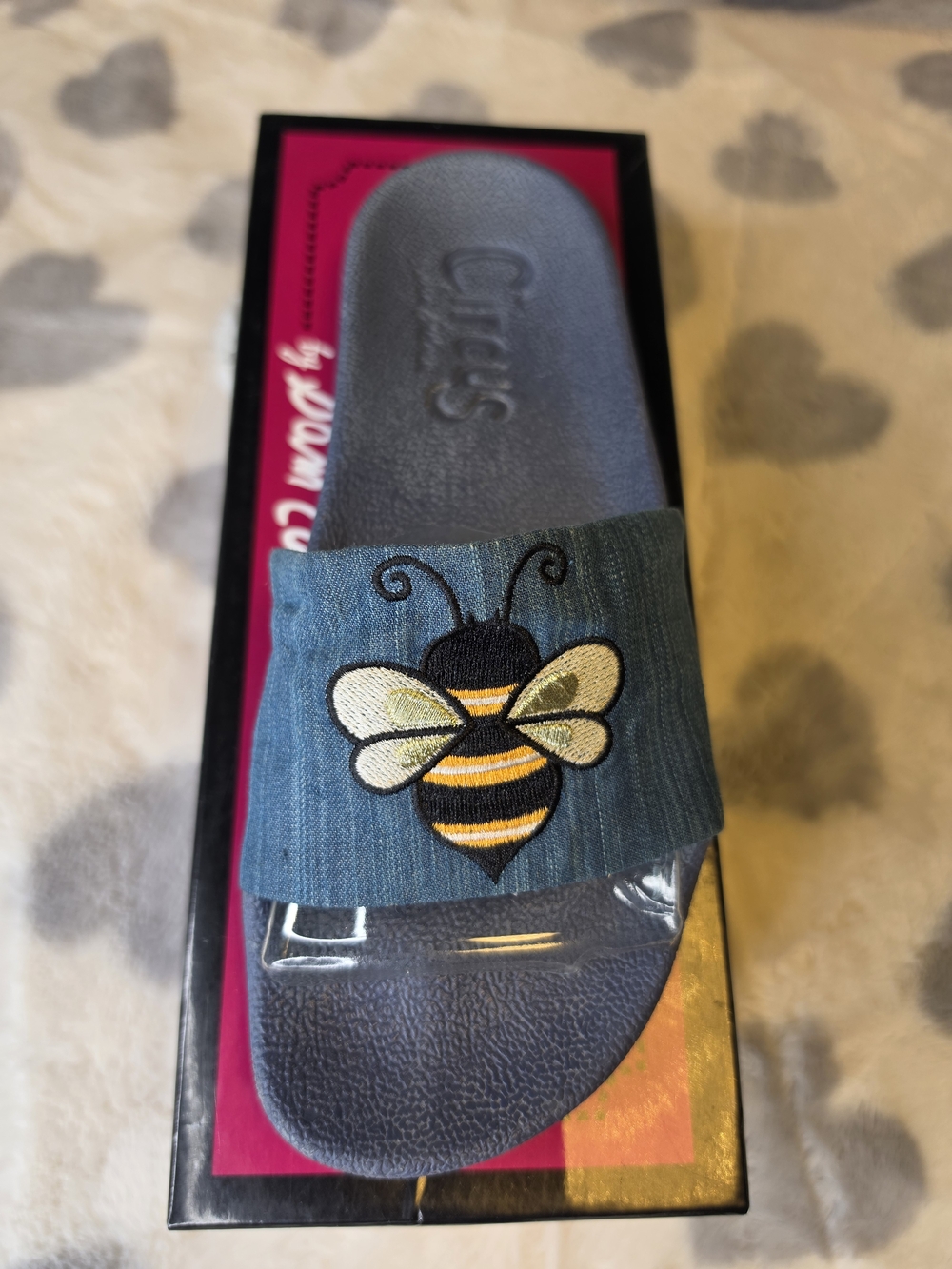 Sam Edelman Kids Navy Slide Sandals with Bee & Gold Crown - Picture 5 of 13